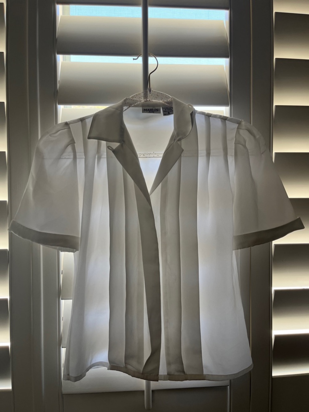 Vintage White Sheer Pleated Short-Sleeve Button-Front Shirt